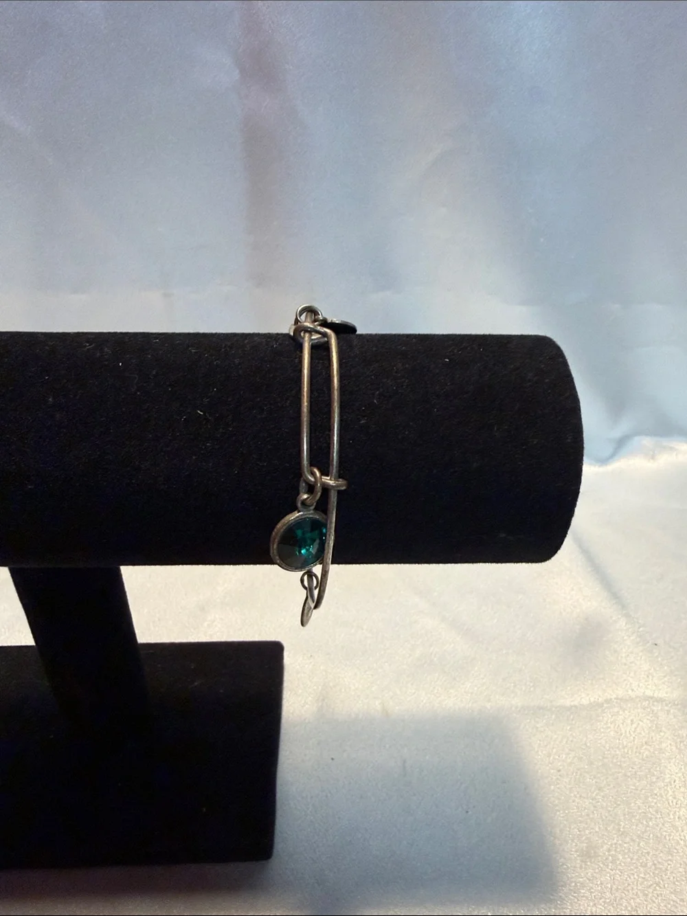 Alex and Ani Silver-Tone Bangle with Teal Crystal Charm